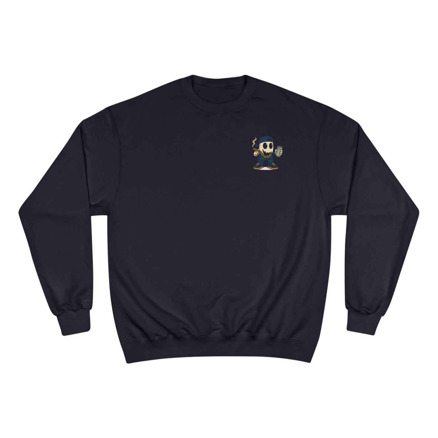SMOKEY GHOST Screen Printed Champion Sweatshirt - Unisex White Crewneck