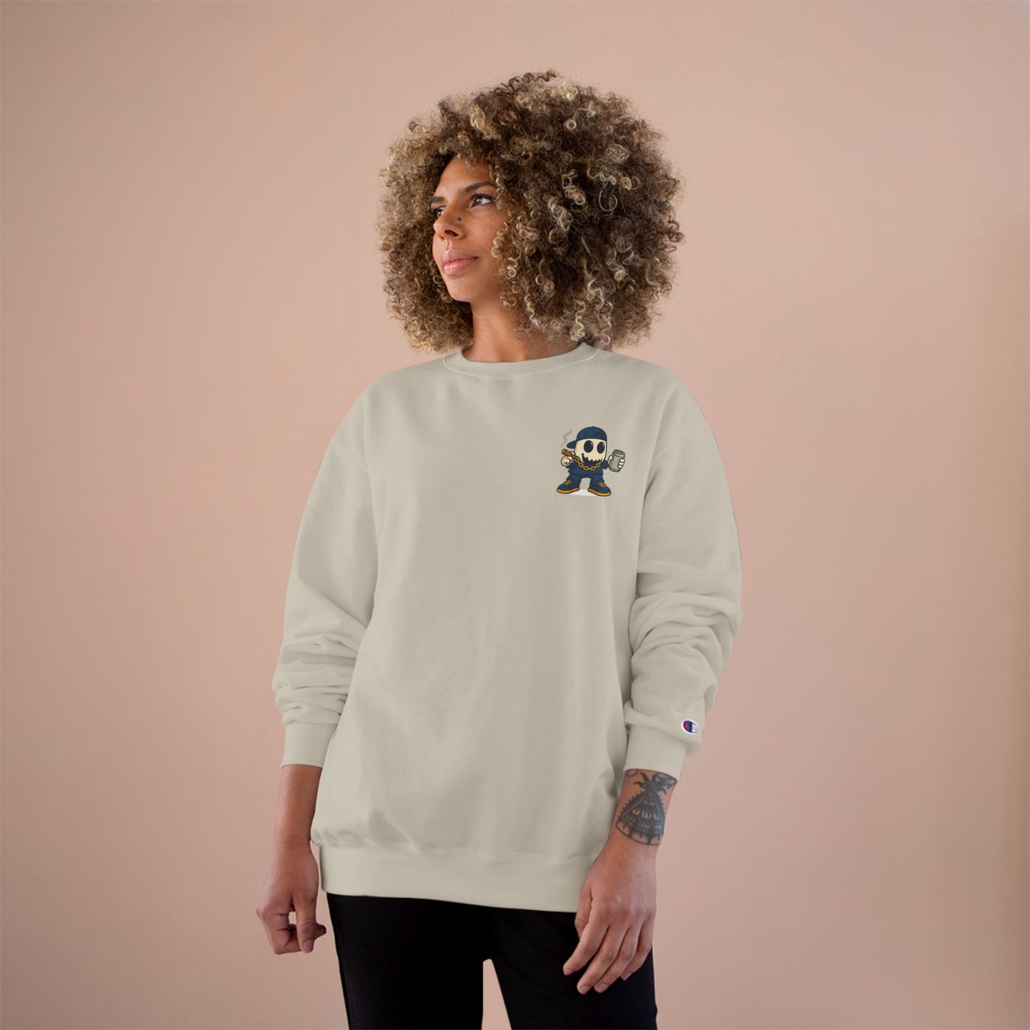SMOKEY GHOST Screen Printed Champion Sweatshirt - Unisex White Crewneck