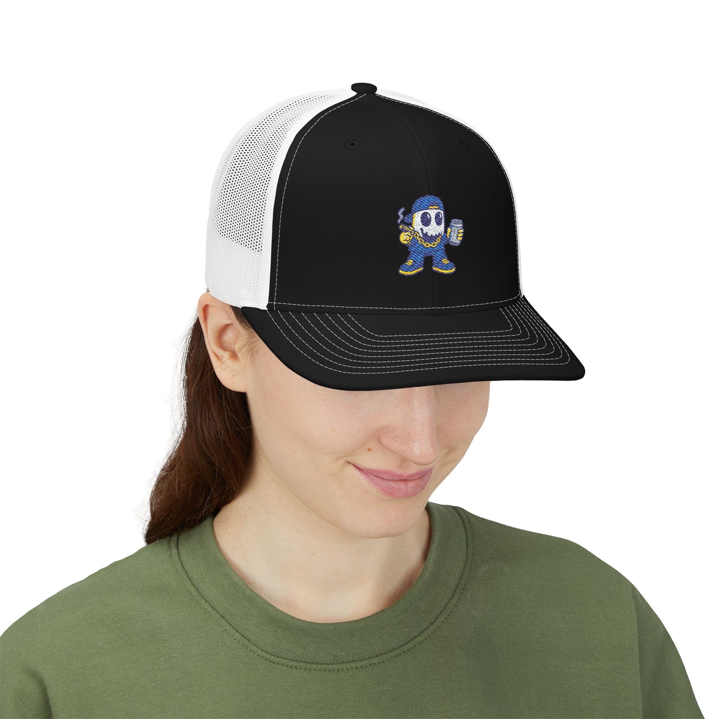 SMOKEY GHOST Embroidered Ghost Snapback Trucker Cap